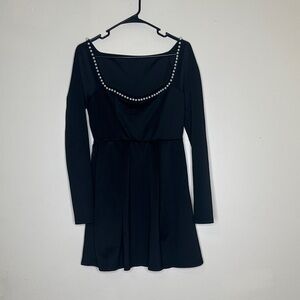 Elegant Black Long Sleeve Dress with Pearl Details